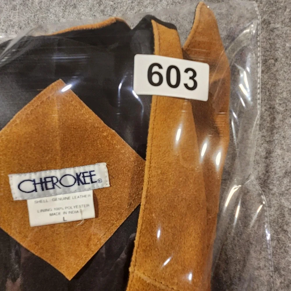 Cherokee Leather Vest Mens Large Brown Suede Western Concho Buttons V-Neck Lined